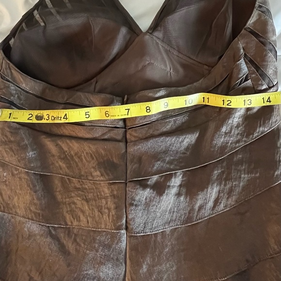Cache Women’s Designer Halter Style Tiered Cocktail Dress Brown Metallic Shimmer - Picture 14 of 16